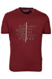 Erkek Tişört Bisiklet Yaka Bordo %100 Pamuk Slim Fit Desenli T-shirt NCS JEANS 1203