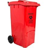 Safell Plastik Tıbbi Atık Çöp Konteyneri 240 Lt - Yüksek Isıya Dayanıklı Tekerlekli Konteyner - Kırmızı