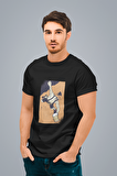 ErTaPassage Erkek Siyah Bavyera Baskılı Oversize T-Shirt T81049