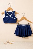 Kız Çocuk Sportif Lacivert Renk Crop - Şort Etek Alt Üst - Takım
