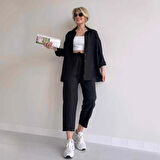 Barbora Keten Günlük İkili Takım Elbise Pantolon Gömlek Ln21siyah20