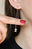 Z Harfi 925 Ayar Gümüş Rose Tek Zincir Küpe - K101501