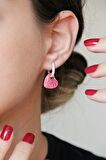 Pembe Mineli 925 Ayar Gümüş Kalp Küpe - 12101702