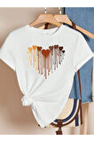 Unisex Pamuklu Eriyen Kalpler Baskılı Tasarım T-shirt