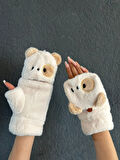 KUKLA PELUŞ İÇİ KÜRKLÜ AAÇILIR PARMAK NAKIŞ İŞLEME ELDİVEN
