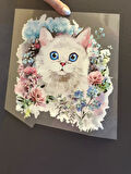 ÜTÜ İLE YAPIŞAN MAVİ GÖZLÜ BEYAZ KEDİ TRANSFER BASKI ARMA 22X22 CM