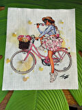 23X19 CM TAŞLI BONCUKLU TÜL BİSİKLETLİ ÇİÇEKCİ KIZ ARMA APLİKE