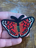 7X5 CM ÜTÜ İLE YAPIŞAN NAKIŞ İŞLEMELİ KIRMIZI KELEBEK APLİKE ARMA YHAMA DİKİŞ AKSESUARI