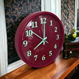 Fosforlu Gece Parlayan Kırmızı Salon Duvar Saati 28 cm 4 Adet Bez Çanta Hediyeli B8