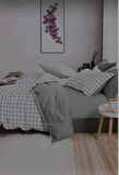 TEK KİŞİLİK GRİ BEYAZ KARELİ 120X200 LASTİKLİ ÇARŞAFLI NEVRESİM TAKIMI