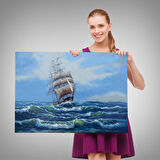 Harita Sepeti Dalgalı Okyanustaki Büyük Yelkenli Duvar Tablosu-1215