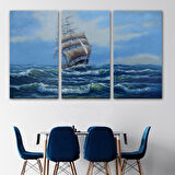 Harita Sepeti Dalgalı Okyanustaki Büyük Yelkenli Duvar Tablosu-1215