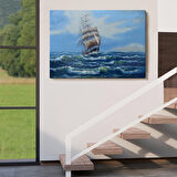 Harita Sepeti Dalgalı Okyanustaki Büyük Yelkenli Duvar Tablosu-1215