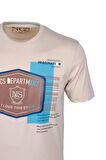 Erkek Tişört Bisiklet Yaka Bej %100 Pamuk Slim Fit Baskılı T-shirt NCS JEANS 1216