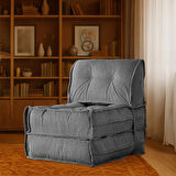 Homedius Mocca Fitilli Kadife Tek Kişilik Katlanır Yatak Olabilen Koltuk-Gri