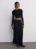 Uzun Kollu Crop Top-siyah