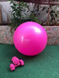 Leyaton 65 Cm Dayanıklı Yüksek Kalite Pilates Topu 1 Kgx2 Dambıl Pompa Hediye