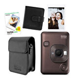 Fujifilm Instax Mini LiPlay Hybrid Deep Bronze Fotoğraf Makinesi 20'li Film Albüm ve Deri Kılıf Hedi