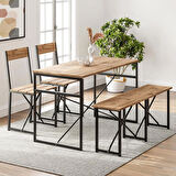 Mutfak Masası Bench Bank 120x60 Masa Set 2 Adet Sandalye Yemek Masası Çam 1225