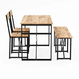 Mutfak Masası Bench Bank 120x60 Masa Set 2 Adet Sandalye Yemek Masası Çam 1225