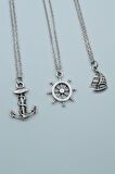 3'lü Gemici Dümen Çapa Yelkenli Gümüş Kaplama Kolye Seti