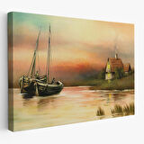 Harita Sepeti Rusya Köy Balıkçıları Manzara Duvar Tablosu-1229