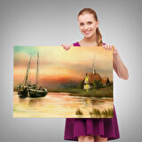 Harita Sepeti Rusya Köy Balıkçıları Manzara Duvar Tablosu-1229