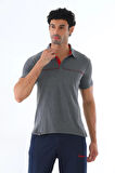 Erkek Antramelanj Süprem Polo Yaka Slim Fit Dar Kesim Kısa Kol T-shirt Alt-üst Takım - 122