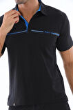 Erkek Siyah-mavi Süprem Polo Yaka, Slim Fit Dar Kesim Kısa Kol Tişört Alt-üst Takım - 122