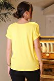 V YAKA BASIC SARI KADIN T-SHİRT  0541-2Y4