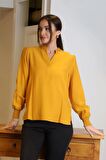KOLLARI LASTİKLİ V YAKA HARDAL KADIN BLUZ 4028-2Y4