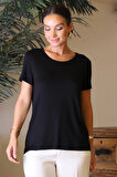 SIFIR YAKA KISA KOLLU SİYAH KADIN T-SHİRT 00971-2Y4