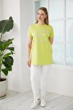 SİMLİ TAŞ İŞLEMELİ YAZILI SARI KADIN TSHIRT MB27.179-2Y4