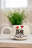Sevgililer Günü El Yapımı Kalpli Kedi Double Seramik Kupa, Mug, Nescafe Kupası