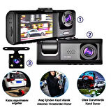 1080P Ön-Arka 3 Kameralı 1.2”HD Ekran ve G Sensörlü Akıllı Araç Kamerası -S1-