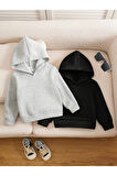 Çocuk 2'li Siyah-Gri Oversize Unisex Kapüşonlu Sweatshirt