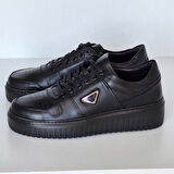 ERKEK GÜNLÜK SNEAKER AYAKKABI-HAKİKİ DERİ-SİYAH RENK-BAĞCIKLI