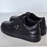 ERKEK GÜNLÜK SNEAKER AYAKKABI-HAKİKİ DERİ-SİYAH RENK-BAĞCIKLI