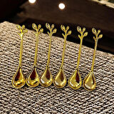 6'lı Çay&Kahve Kaşığı DAL ŞEKİLLİ Metal Kaşık Tatlı Reçel Dondurma Kaşığı Modern Sunum Kaşıkları