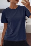 Kadın Tişört Gri Bisiklet Yaka Basic Tişört %100 Pamuk Rahat Kalıp T-shirt BASIC-KADIN