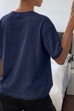 Kadın Tişört Gri Bisiklet Yaka Basic Tişört %100 Pamuk Rahat Kalıp T-shirt BASIC-KADIN