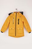 Captain Nakışlı Kürklü Kapüşonlu Erkek Çocuk Safran Sarı Şişme Mont