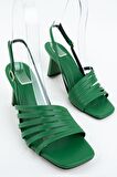 Modabuymus Butterfly Yeşil Çok Bantlı Topuklu Sandalet Ayakkabı