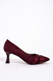 Modabuymus Sanger Bordo Süet Saten Bantlı Stiletto Kısa Kadeh Topuklu Ayakkabı