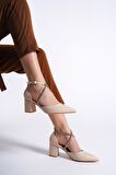 Modabuymus Alice Ten Rengi Taşlı Abiye Ayakkabı Kalın Topuklu Stiletto