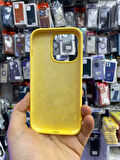 İPHONE 13 PRO MAX UYUMLU LOGOLU LANSMAN İÇİ KADİFE KILIF SARI