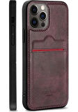 İPHONE 15 PRO UYUMLU RCH BSS DERİ KARLIKLI KILIF BORDO