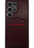 SAMSUNG S24 ULTRA UYUMLU RCH BSS DERİ KARLIKLI KILIF BORDO
