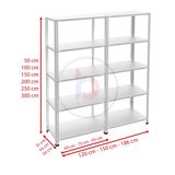 5 Katlı Duble Galvaniz Çelik Raf - Depo, Arşiv, Kiler, Dosya, Market Rafı 59x93 cm-250 cm-1.00 mm