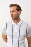 Erkek Slim-Fit Polo Yaka İnce Triko T-shirt Beyaz